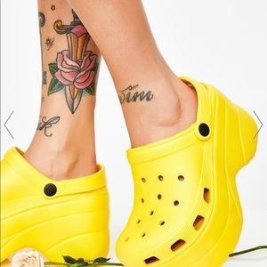 yellow platform crocs